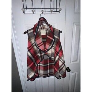 Small Altard State Plaid Red and Black Flowy Sweater Vest Jacket Shawl With Tags